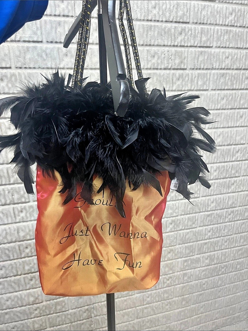 Feather Trim Tote in Orange & Black Like New